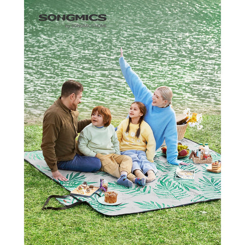 Rootz Picnic Blanket - Outdoor Mat - Beach Rug - Waterproof - Lightweight - Portable - 200cm x 200cm - Gray with Tropical Fern