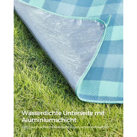 Rootz Picnic Blanket - Outdoor Mat - Waterproof Beach Blanket - Velvet Surface - Foam Padding - Aluminum Coating - Lightweight - Portable - Easy to Clean - 200cm x 200cm x 1kg - Green-Blue