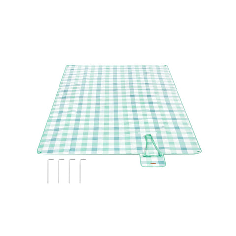 Rootz Picnic Blanket - Outdoor Mat - Waterproof Beach Blanket - Velvet Surface - Foam Padding - Aluminum Coating - 300cm x 200cm - Green-White