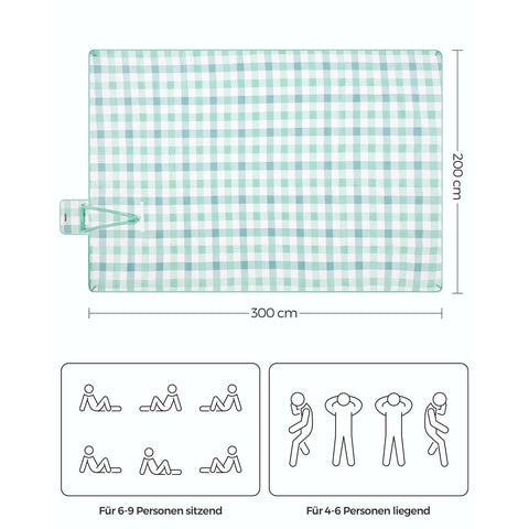 Rootz Picnic Blanket - Outdoor Mat - Waterproof Beach Blanket - Velvet Surface - Foam Padding - Aluminum Coating - 300cm x 200cm - Green-White