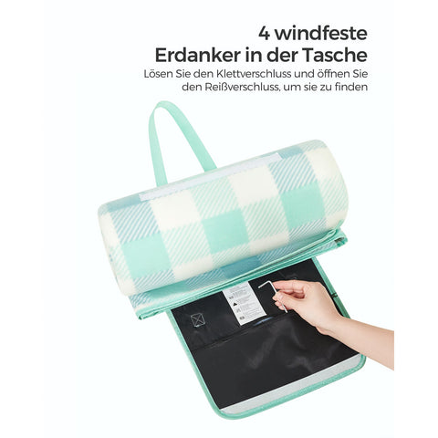 Rootz Picnic Blanket - Outdoor Mat - Waterproof Beach Blanket - Velvet Surface - Foam Padding - Aluminum Coating - 300cm x 200cm - Green-White