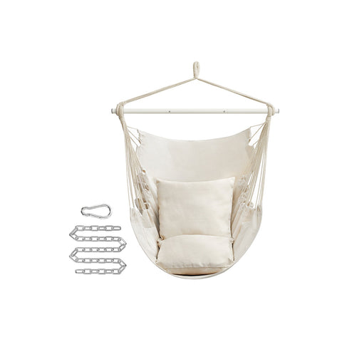 Rootz Hanging Chair Set - Swing Chair - Hammock Seat - Comfortable with Cushions - 150cm x 128cm - White