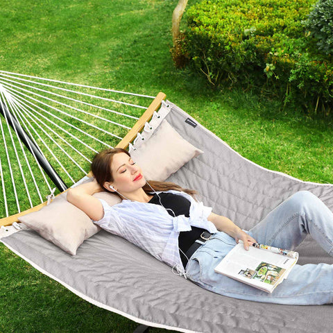 Rootz Portable Hammock - Outdoor Swing Bed - Hanging Lounger - 300D Oxford Cloth - Relaxation Oasis - Garden, Living Room, Beach - 200cm x 140cm - Gray-Beige