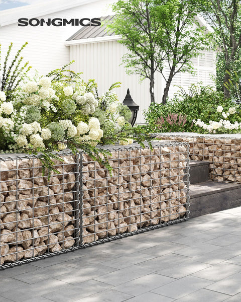 Silver Rootz Gabion Set - Metal Mesh - Spiral Stick - Galvanized Steel - Easy Assembly - Durable Construction - Versatile Use - 100cm x 50cm x 50cm