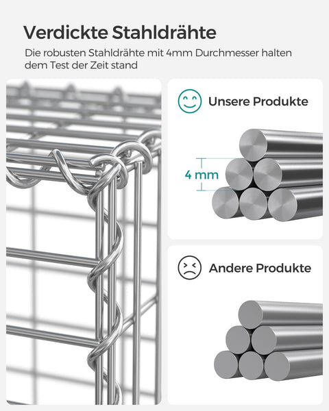 Silver Rootz Gabion Set - Metal Mesh - Spiral Stick - Galvanized Steel - Easy Assembly - Durable Construction - Versatile Use - 100cm x 50cm x 50cm