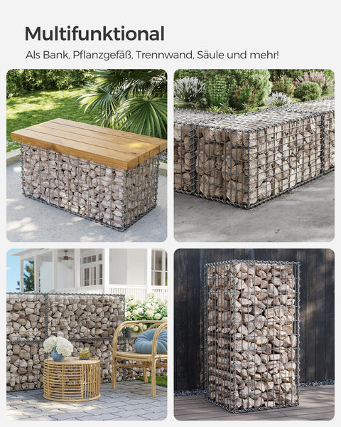 Silver Rootz Gabion Set - Metal Mesh - Spiral Stick - Galvanized Steel - Easy Assembly - Durable Construction - Versatile Use - 100cm x 50cm x 50cm