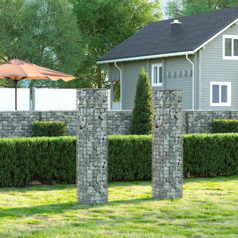 Rootz Gabion Basket - Stone Wall - Plant Column - Galvanized Steel - 30x30x145cm - Beautifies Garden All Seasons