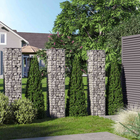 Rootz Gabion Basket - Stone Wall - Plant Column - Galvanized Steel - 30x30x145cm - Beautifies Garden All Seasons