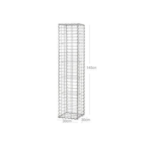 Rootz Gabion Basket - Stone Wall - Plant Column - Galvanized Steel - 30x30x145cm - Beautifies Garden All Seasons