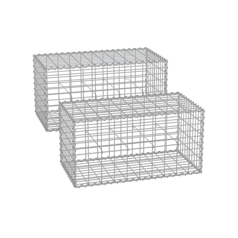 Rootz Galvanized Steel Gabion Set - Silver Mesh - Spiral Sticks - Spacer Hooks - Heavy Duty Construction - Easy Assembly - Versatile Use - 100cm x 50cm x 50cm