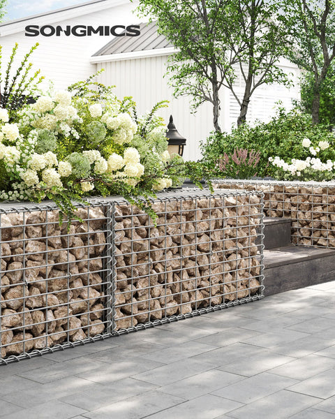 Rootz Galvanized Steel Gabion Set - Silver Mesh - Spiral Sticks - Spacer Hooks - Heavy Duty Construction - Easy Assembly - Versatile Use - 100cm x 50cm x 30cm