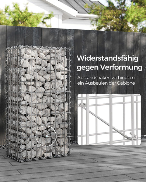 Rootz Galvanized Steel Gabion Set - Silver Mesh - Spiral Sticks - Spacer Hooks - Heavy Duty Construction - Easy Assembly - Versatile Use - 100cm x 50cm x 30cm