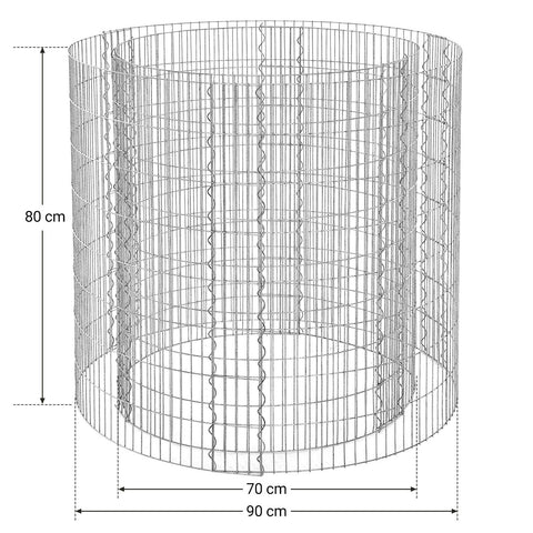 Rootz Decorative Metal Gabion - Wire Fence - Stone Cage - Galvanized Steel - Enhance Garden Design - 90cm x 80cm x 70cm