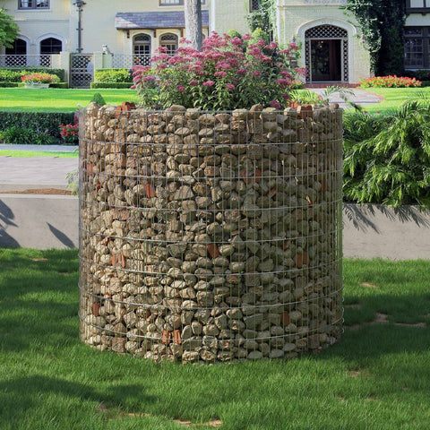 Rootz Decorative Metal Gabion - Wire Fence - Stone Cage - Galvanized Steel - Enhance Garden Design - 90cm x 80cm x 70cm