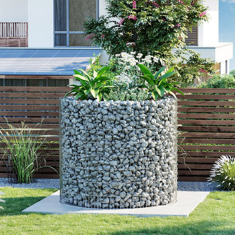Rootz Decorative Metal Gabion - Wire Fence - Stone Cage - Galvanized Steel - Enhance Garden Design - 90cm x 80cm x 70cm