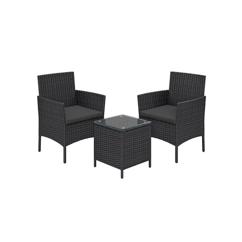 Rootz Polyrattan Garden Furniture Set -Grey - Outdoor Patio Set - Galvanized Metal Frame - Tempered Glass - VFT Cushions - 56.5cm x 54.5cm x 81.5cm
