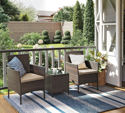 Rootz 3 Piece Garden Furniture Set - Patio Furniture - Outdoor Seating Group - Comfortable Chairs - 56.5cm x 54.5cm x 81.5cm