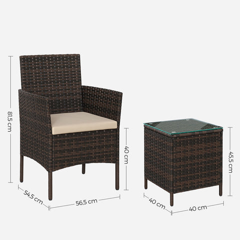 Rootz 3 Piece Garden Furniture Set - Patio Furniture - Outdoor Seating Group - Comfortable Chairs - 56.5cm x 54.5cm x 81.5cm