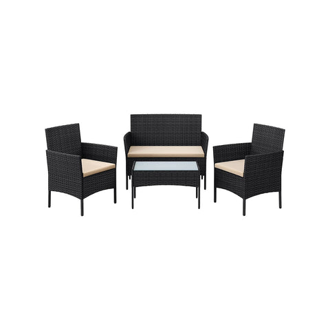 Rootz 4-Piece PE Polyrattan Garden Furniture Set - Patio Seating Group - Outdoor Lounge - Galvanized Metal Frame - 56.5cm x 99cm x 71cm