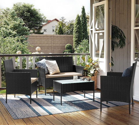 Rootz 4-Piece PE Polyrattan Garden Furniture Set - Patio Seating Group - Outdoor Lounge - Galvanized Metal Frame - 56.5cm x 99cm x 71cm