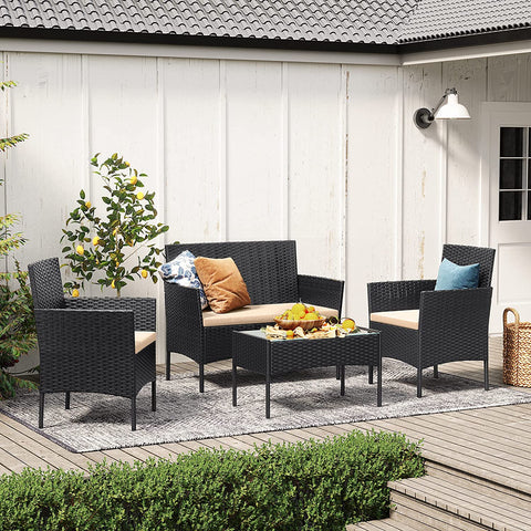 Rootz 4-Piece PE Polyrattan Garden Furniture Set - Patio Seating Group - Outdoor Lounge - Galvanized Metal Frame - 56.5cm x 99cm x 71cm