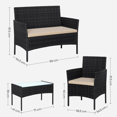 Rootz 4-Piece PE Polyrattan Garden Furniture Set - Patio Seating Group - Outdoor Lounge - Galvanized Metal Frame - 56.5cm x 99cm x 71cm