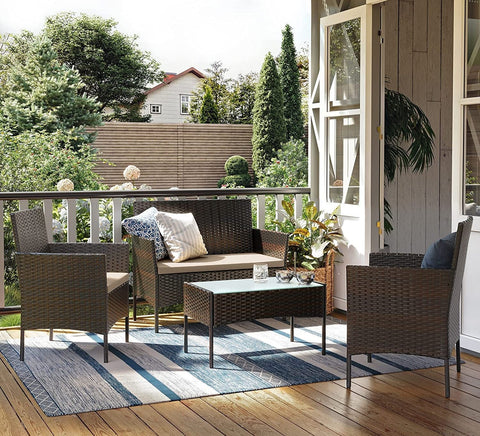 Rootz 4 Piece Balcony Furniture Set - Patio Set - Garden Chairs - Terrace Seating Group - Galvanized Metal Frame - PE Polyrattan - 56.5cm x 54.5cm x 81.5cm