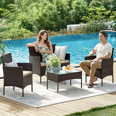 Rootz 4 Piece Balcony Furniture Set - Patio Set - Garden Chairs - Terrace Seating Group - Galvanized Metal Frame - PE Polyrattan - 56.5cm x 54.5cm x 81.5cm