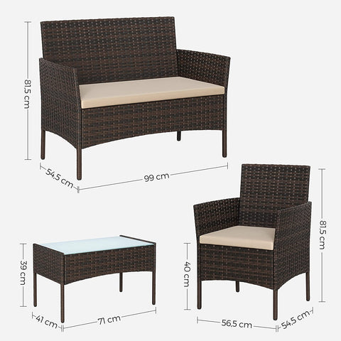Rootz 4 Piece Balcony Furniture Set - Patio Set - Garden Chairs - Terrace Seating Group - Galvanized Metal Frame - PE Polyrattan - 56.5cm x 54.5cm x 81.5cm