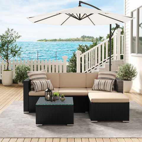 Rootz Gartenmöbel-Set mit Kissen - Outdoor Set - Patio Furniture - Comfort Seating - Sofa: 173x60x66cm, Footstool & Table: 58x58x34cm