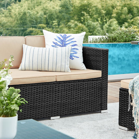 Rootz Gartenmöbel-Set mit Kissen - Outdoor Set - Patio Furniture - Comfort Seating - Sofa: 173x60x66cm, Footstool & Table: 58x58x34cm