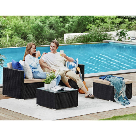 Rootz Gartenmöbel-Set mit Kissen - Outdoor Set - Patio Furniture - Comfort Seating - Sofa: 173x60x66cm, Footstool & Table: 58x58x34cm