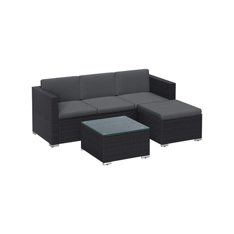 Rootz Outdoor Furniture Set - Rattan Sofa - Garden Lounge - PE Polyethylene Material - VFT Cushions - Glass Coffee Table - 173cm x 58cm x 66cm