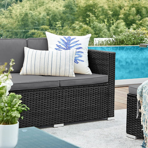 Rootz Outdoor Furniture Set - Rattan Sofa - Garden Lounge - PE Polyethylene Material - VFT Cushions - Glass Coffee Table - 173cm x 58cm x 66cm
