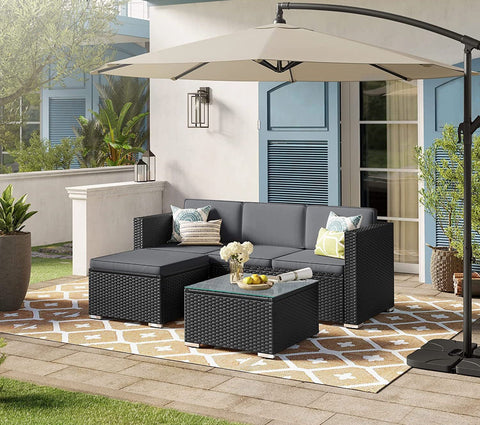 Rootz Outdoor Furniture Set - Rattan Sofa - Garden Lounge - PE Polyethylene Material - VFT Cushions - Glass Coffee Table - 173cm x 58cm x 66cm