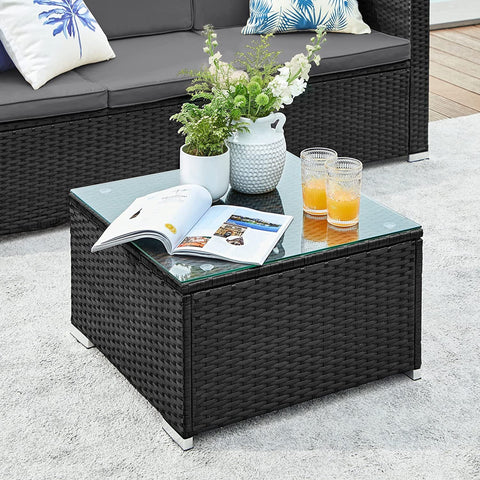 Rootz Outdoor Furniture Set - Rattan Sofa - Garden Lounge - PE Polyethylene Material - VFT Cushions - Glass Coffee Table - 173cm x 58cm x 66cm