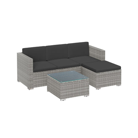 Rootz 4 Piece Gray PE Polyrattan Sofa Set - Outdoor Furniture - Patio Set - VFT Padding - Powder-Coated Steel - Tempered Glass - 173cm x 60cm x 66cm