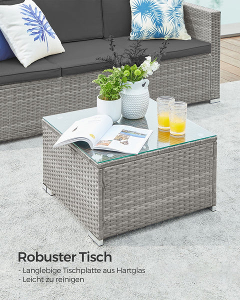 Rootz 4 Piece Gray PE Polyrattan Sofa Set - Outdoor Furniture - Patio Set - VFT Padding - Powder-Coated Steel - Tempered Glass - 173cm x 60cm x 66cm