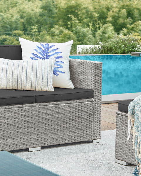 Rootz 4 Piece Gray PE Polyrattan Sofa Set - Outdoor Furniture - Patio Set - VFT Padding - Powder-Coated Steel - Tempered Glass - 173cm x 60cm x 66cm