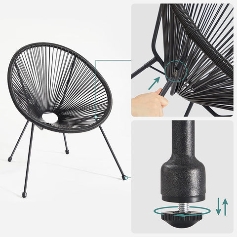 Rootz 3 Piece Acapulco Chair Set - Garden Seating - Outdoor Furniture - Ergonomic Comfort - 64x65x77cm Chair, 50.5x52cm Table
