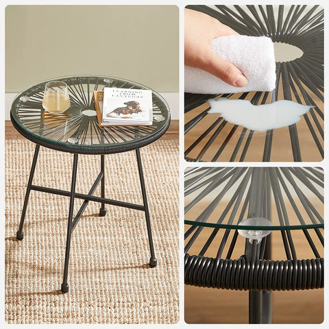 Rootz Garden Chairs With Table - Set Of 3 - Balcony Furniture - 2 Chairs - Simple Elegance - Ergonomic Design - Powder-coated Steel - Tempered Glass - Black