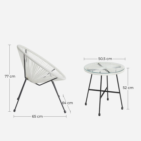 Rootz 3 Piece Patio Furniture Set - Outdoor Seating - Garden Lounge - Weather-Resistant - Table: 50.5x52 cm, Chairs: 64x65x77 cm