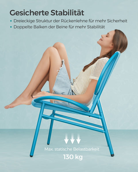 Rootz 3 Piece Set Outdoor Furniture - Patio Set - Garden Chairs - PE Material - Powder-Coated Steel - Sea Blue - Large Table - Lightweight - Easy Assembly - 50cm x 45cm - 68cm x 74cm x 78cm