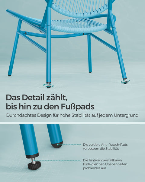 Rootz 3 Piece Set Outdoor Furniture - Patio Set - Garden Chairs - PE Material - Powder-Coated Steel - Sea Blue - Large Table - Lightweight - Easy Assembly - 50cm x 45cm - 68cm x 74cm x 78cm