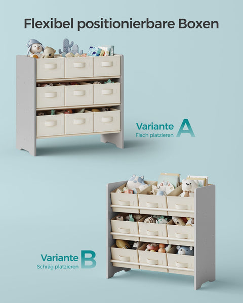 Rootz Children's Dove Gray Shelf - Kids Bookcase - Storage Organizer - MDF and Non-Woven Fabric - Lightweight - Spacious - Sturdy - 29.5cm x 62.5cm x 60cm