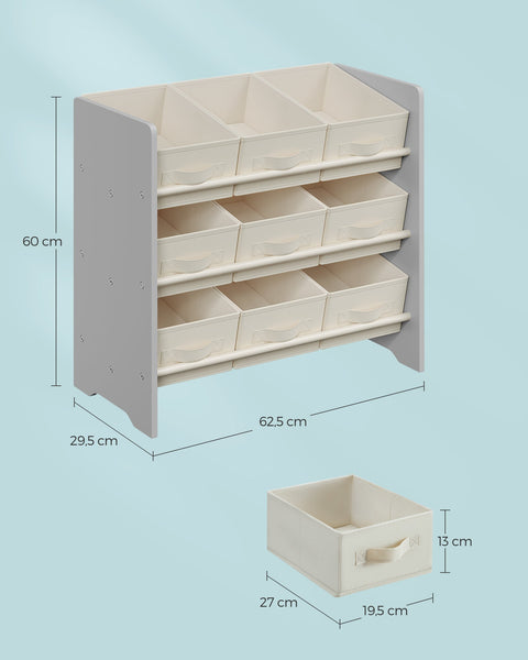 Rootz Children's Dove Gray Shelf - Kids Bookcase - Storage Organizer - MDF and Non-Woven Fabric - Lightweight - Spacious - Sturdy - 29.5cm x 62.5cm x 60cm