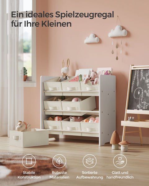 Rootz Children's Cloud White Shelf - Kids Bookcase - Toy Storage Organizer - MDF Construction - Non-Woven Fabric Bins - 29.5cm x 62.5cm x 60cm - Lightweight - Sturdy - Easy Assembly