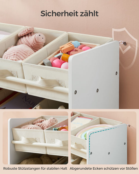 Rootz Children's Cloud White Shelf - Kids Bookcase - Toy Storage Organizer - MDF Construction - Non-Woven Fabric Bins - 29.5cm x 62.5cm x 60cm - Lightweight - Sturdy - Easy Assembly