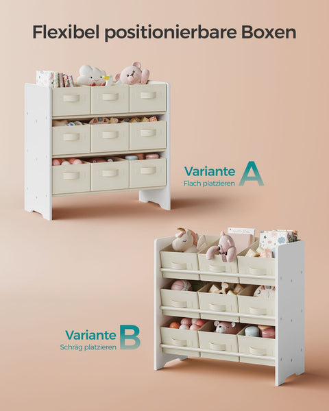 Rootz Children's Cloud White Shelf - Kids Bookcase - Toy Storage Organizer - MDF Construction - Non-Woven Fabric Bins - 29.5cm x 62.5cm x 60cm - Lightweight - Sturdy - Easy Assembly