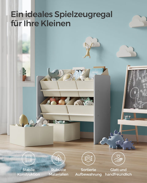 Rootz Children's Dove Gray Shelf - Kids Bookcase - Toy Organizer - MDF Non-Woven Fabric - 29.5cm x 62.5cm x 60cm - Lightweight - Sturdy - Easy Assembly